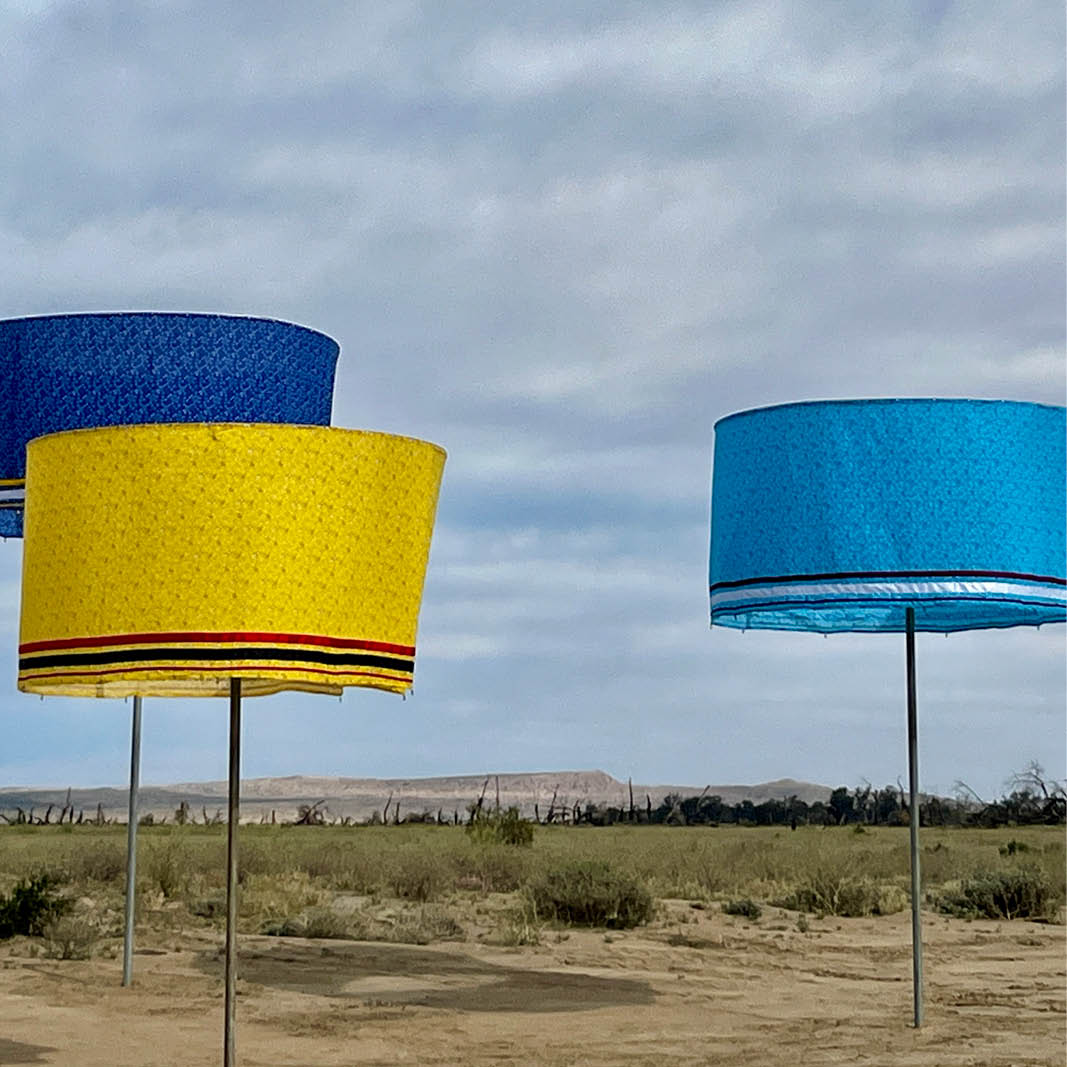 Large scale fabric sculptures in a desert landscape