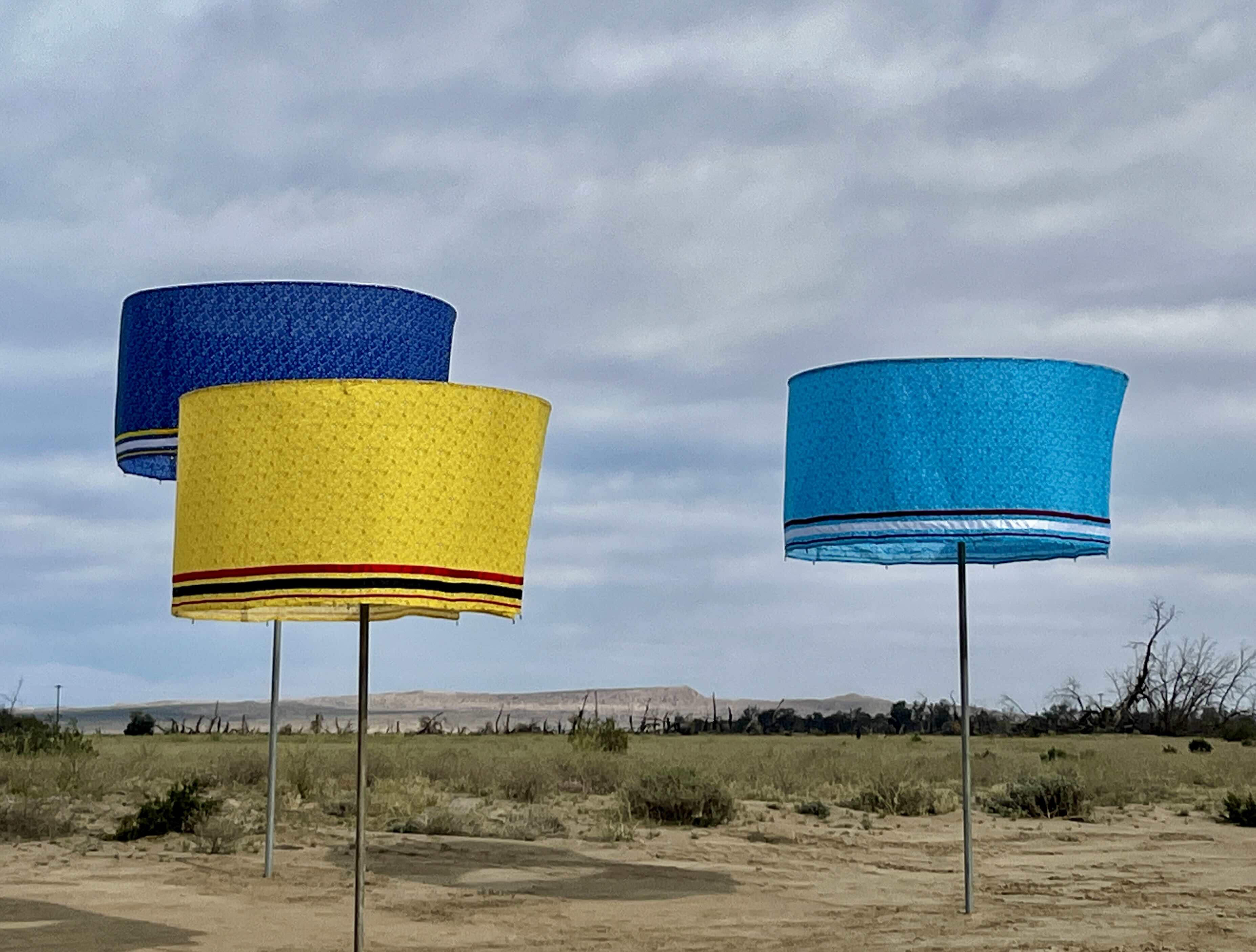 Large scale fabric sculptures in a desert landscape