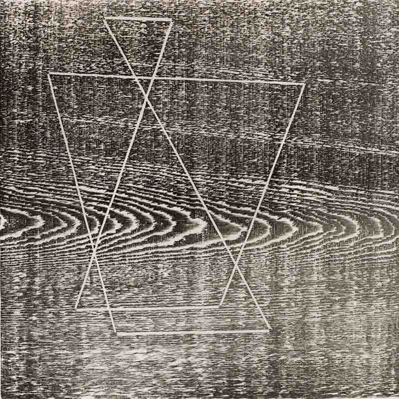 A woodcut depicting abstracted forms