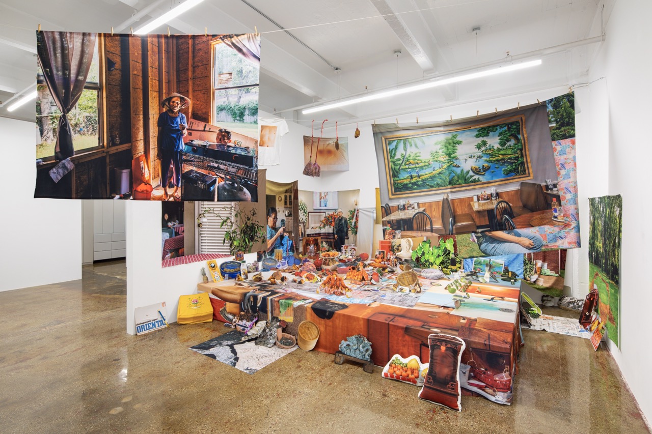 An artist's installation recreates a dinner room 