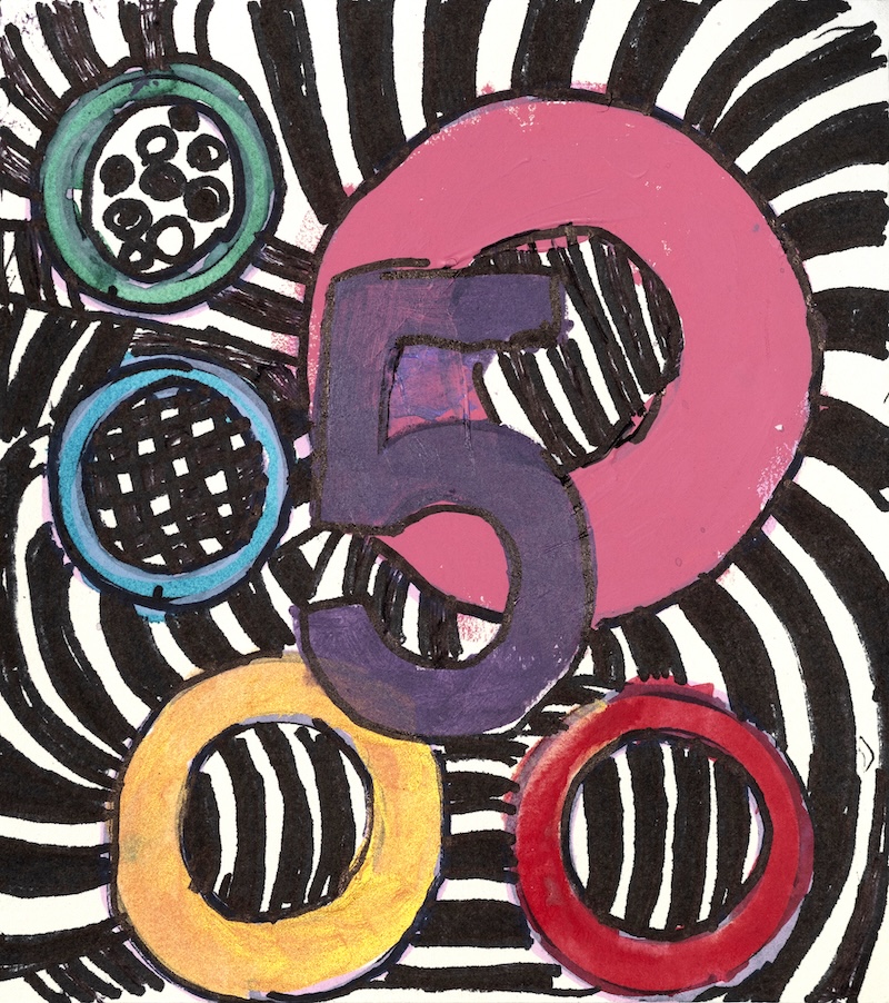 A colorful drawing depicting bold shapes and the number 50