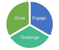 Core Values Diagram: Grow, Engage, Challenge