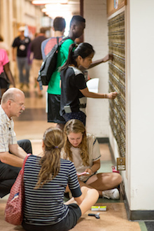 picture of students in front of mailboxes