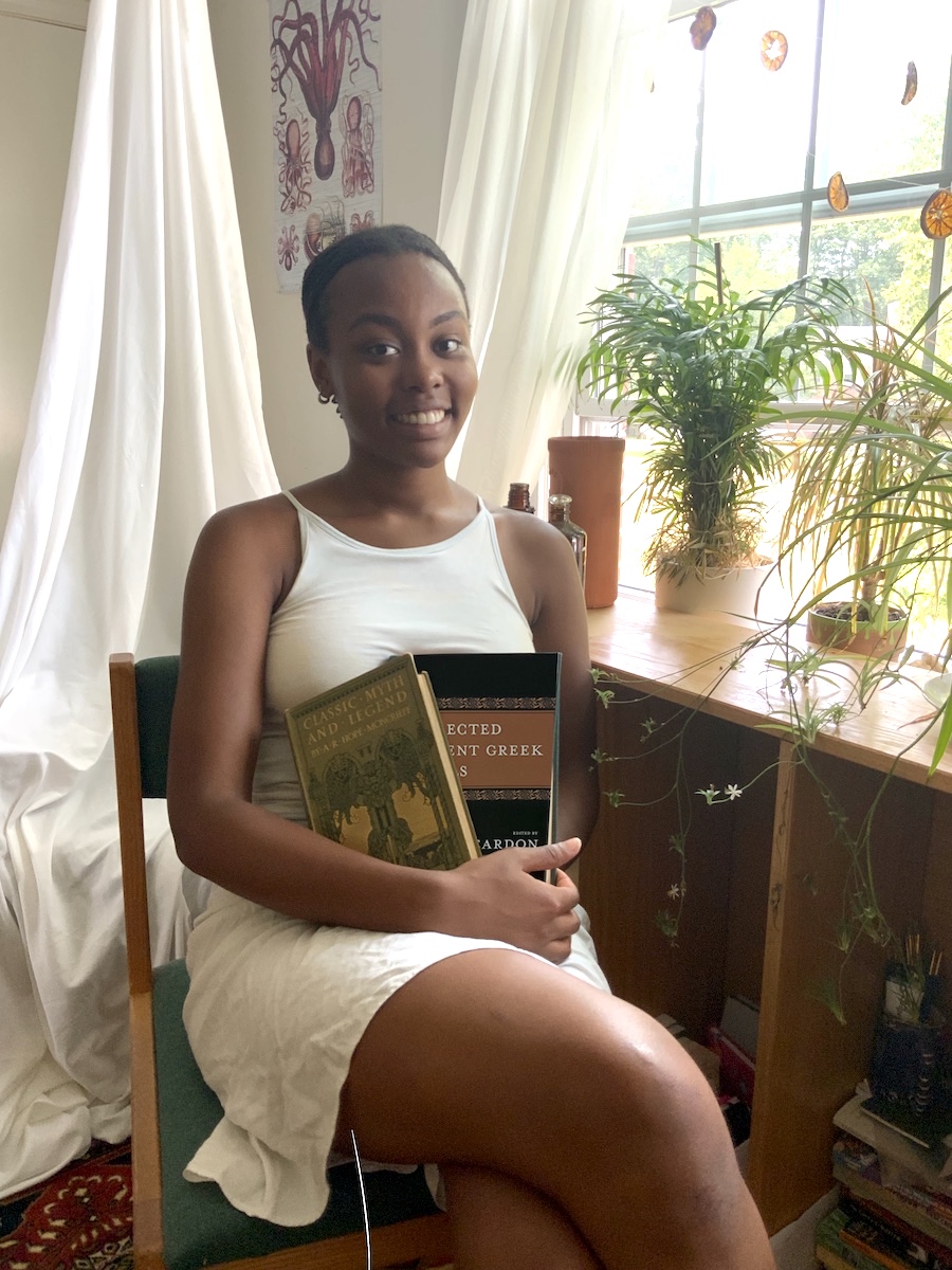 Sarah Munoru with her Greek texts