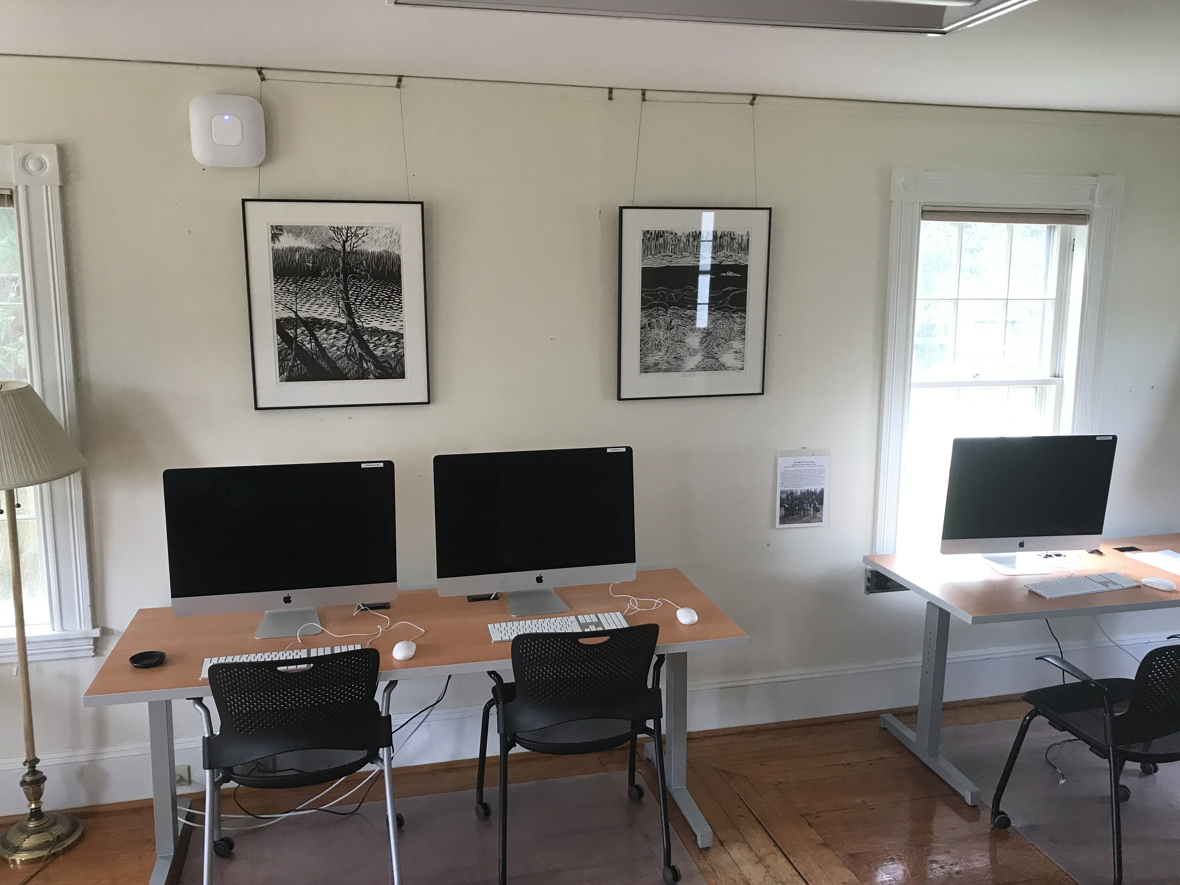 farmhouse interior classroom with computers