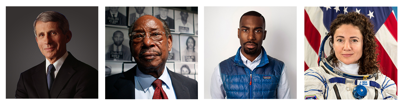 (L. to r.) 2021 Honorands Anthoni Fauci, William Harbour, DeRay Mckesson, Jessica Meir