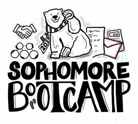 Hand drawn polar bear over the words Sophomore Bootcamp