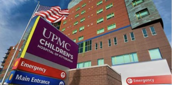 Image of the front of the Children’s Hospital in Pittsburgh.
