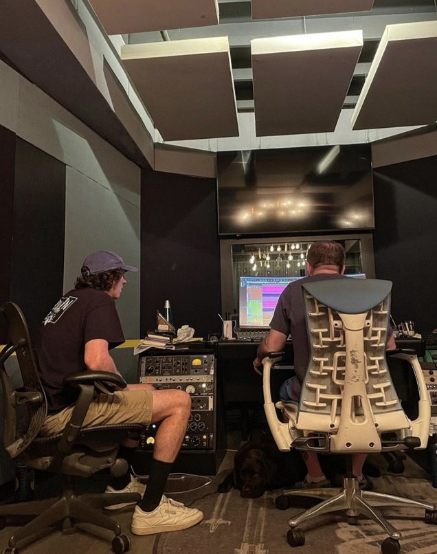 Thomas with mentor Sean MacLaughlin In the recording studio
