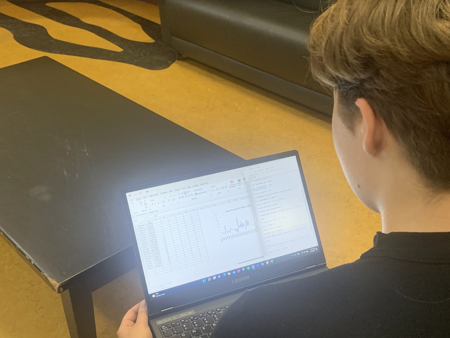 Zoe Becker ’24 shows her regression analyses in David Saul Smith Union