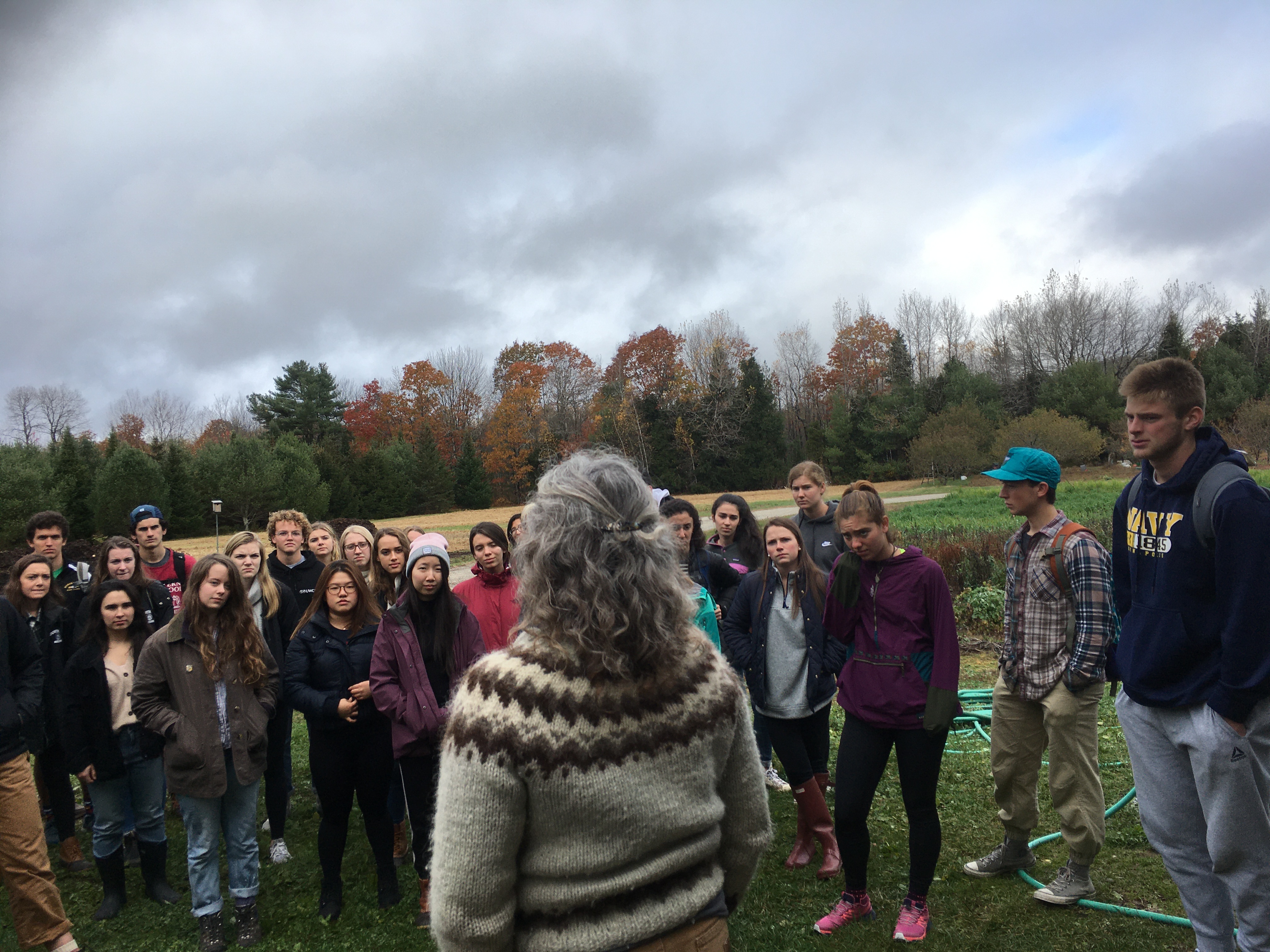 Lucretia Woodruff, a local farmer speaks to students