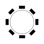 Diagram of (1) 60 inch round table with 8 chairs