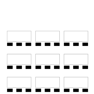 Diagram of 6-foot tables arranged classroom style with seating at one side of the tables