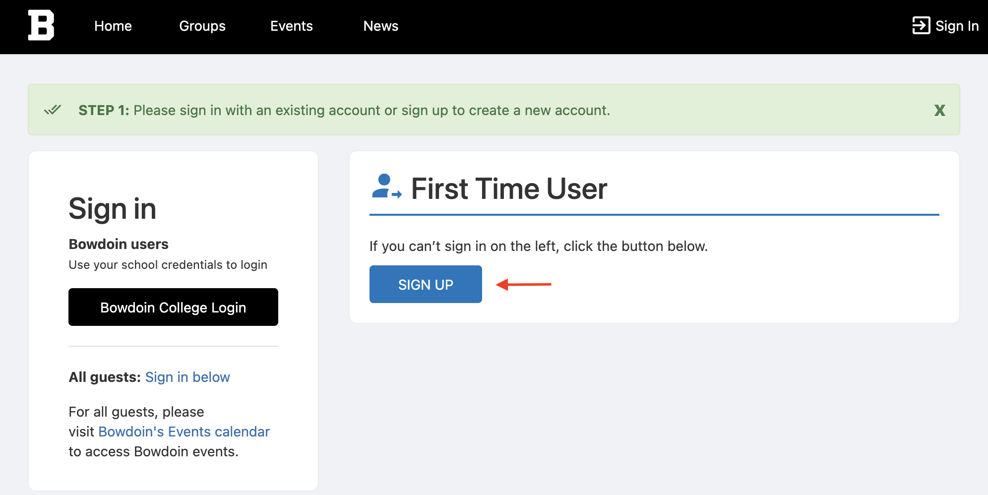 Screenshot of sign-up screen