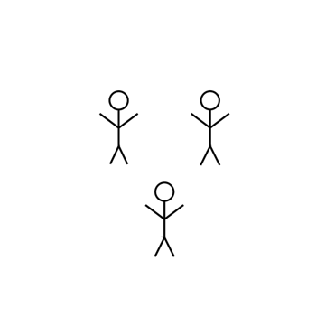 Diagram of stick figures standing in an empty room with no tables or chairs