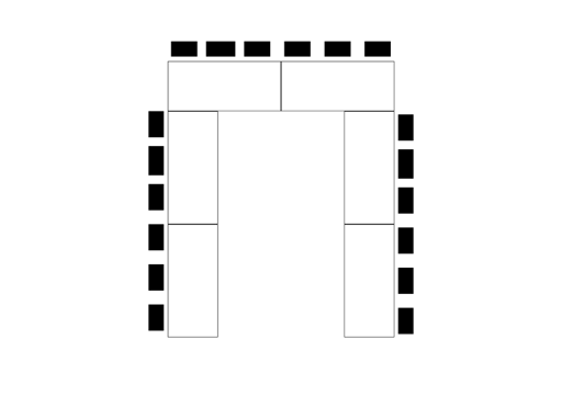 Diagram of tables arranged in a U-shape with seating around the outside of the U