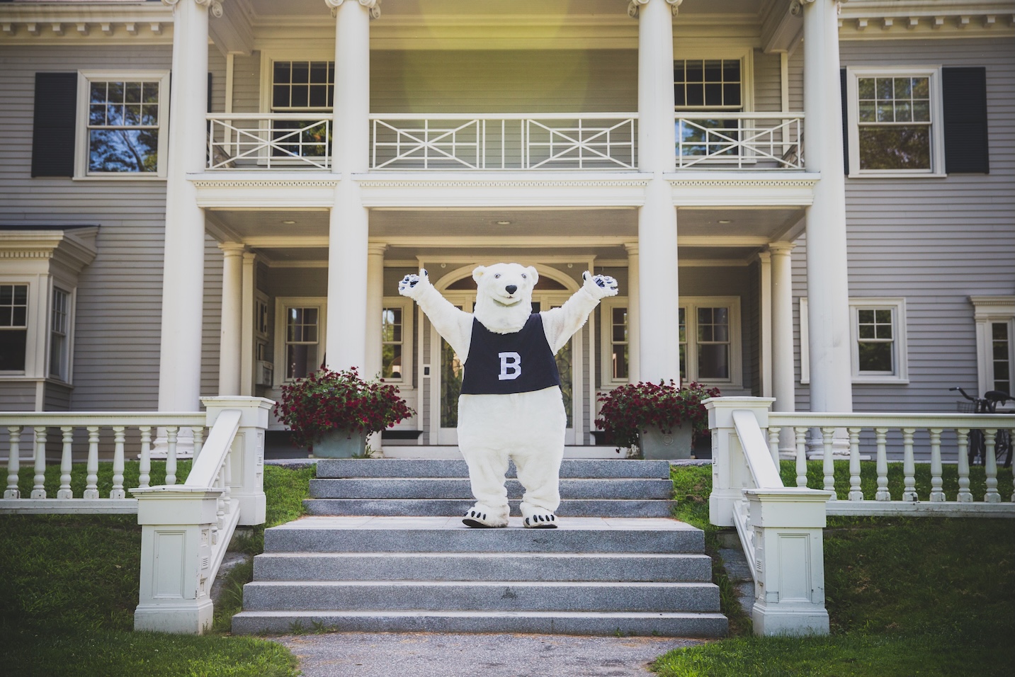 The Bowdoin Polar Bear in front of the Admissions building