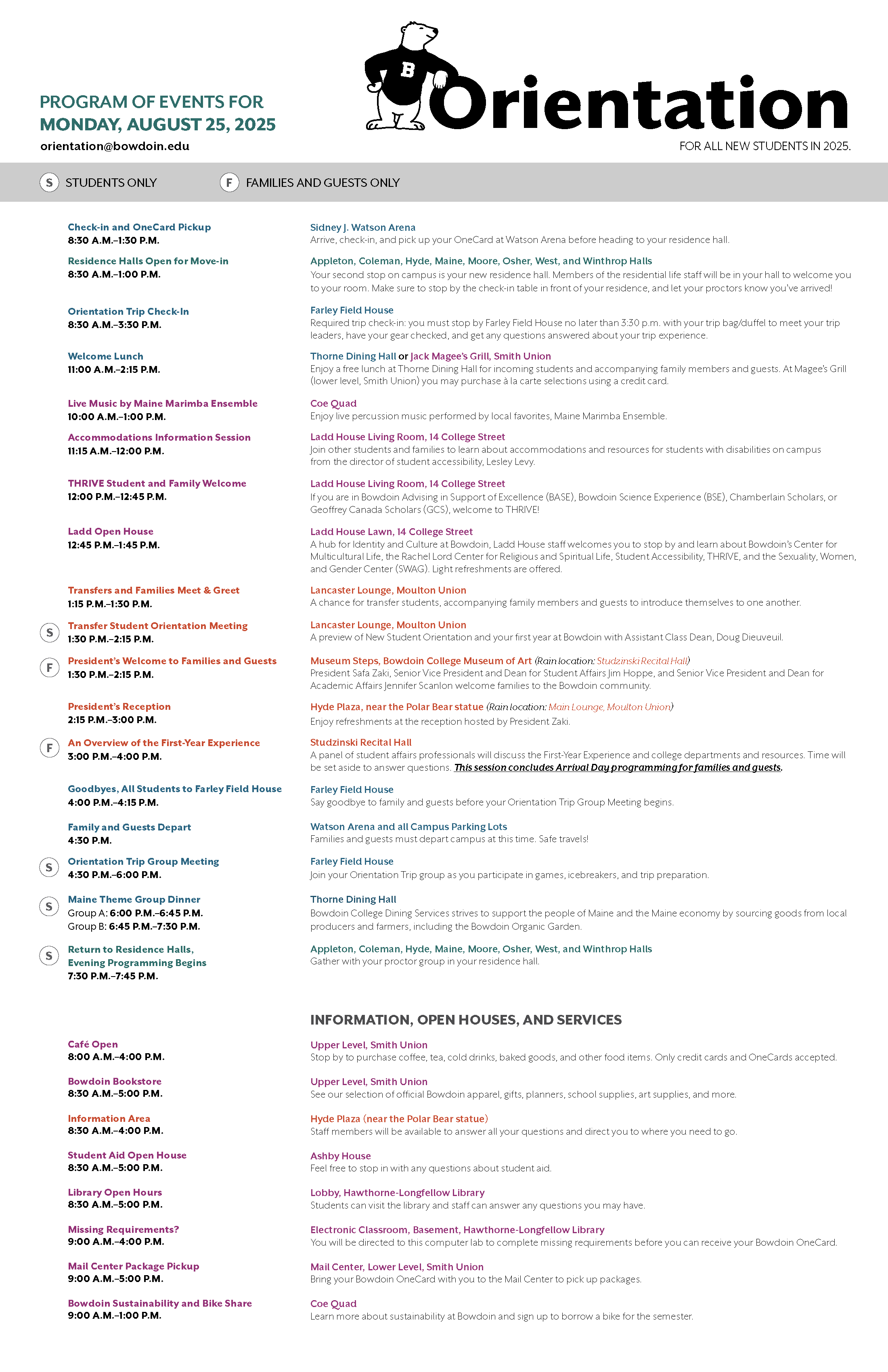 Arrival Day Schedule of Events