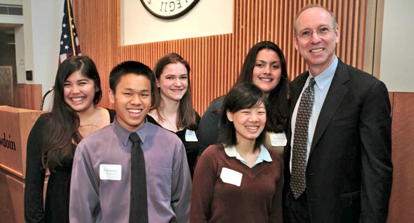 Sheldon Stone meets with students at Bowdoin's annual Scholarship Appreciation Luncheon