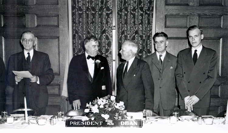 President Kenneth C. M. Sills, second from left, and Dean Paul Nixon, third from left