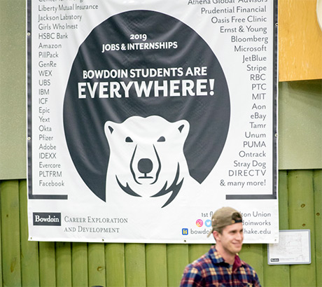 The CXD Jobs banner in Bowdoin's Smith Union