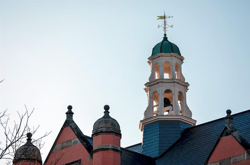 Silhouette of Bowdoin buildings against the sky
