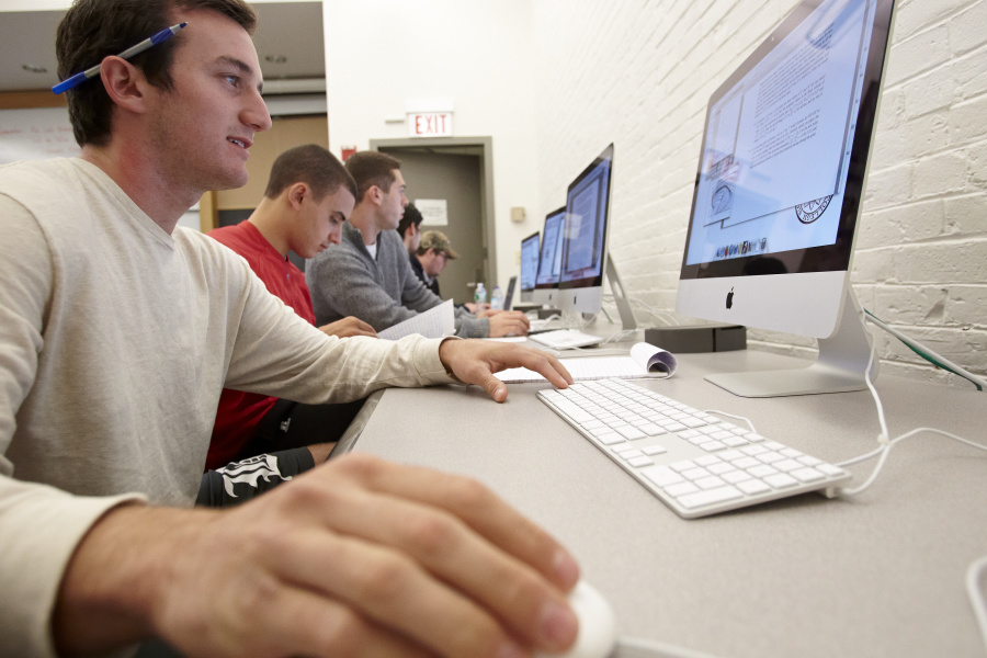 Student on computer in math class