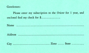 Orient subscription card