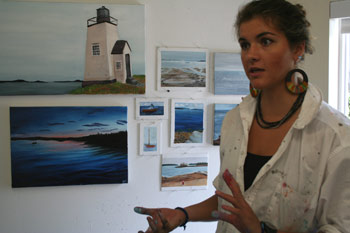 "I don't want to view the tourists as simply blind consumers of the image of Maine," says Rodman, displaying some of her 35 canvases.