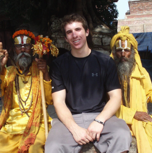 Hackett with holy Men in Kathmandu, Nepal