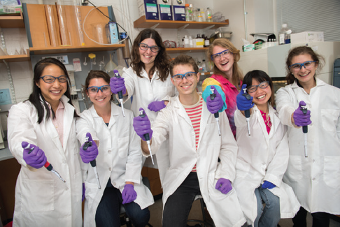 From left: Sunnie Kuna ’14, Emily Clark ’15, Danielle Dube, Ian Kline ’15, Hallie Carol ’14, Van Tra ’13, and Jen Helble ’14