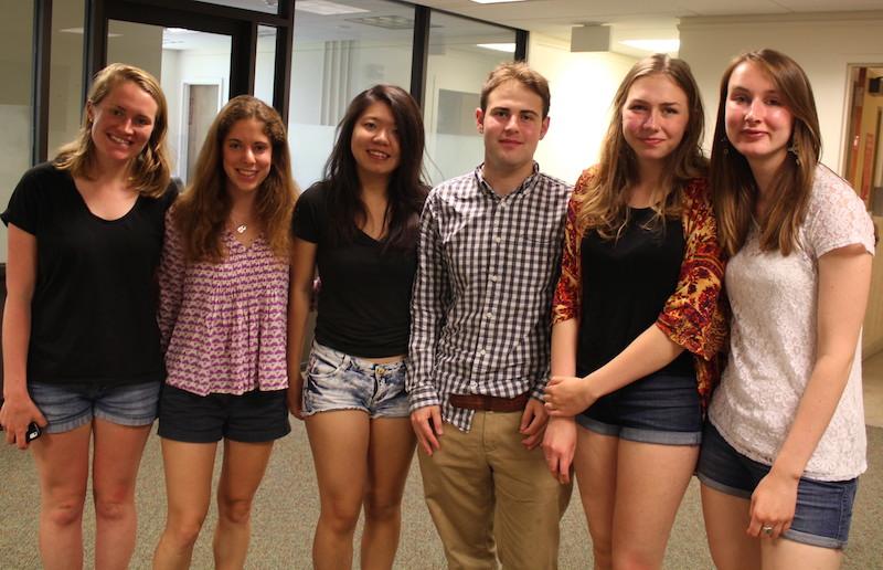 Several of the 2015 Gibbons fellows recently met for a pizza lunch. They are, left to right, Helen Wieffering ’16, Gabriella Papper ’18, Sally Li ’18, Wildon Kaplan ’17, Caroline Montag ’17 and Laura Griffee ’17