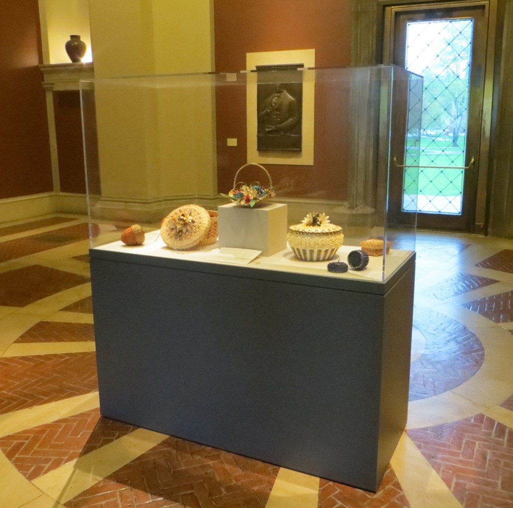 Baskets made by Molly Neptune Parker, 2015 honorary degree recipient, at the Bowdoin College Museum of Art