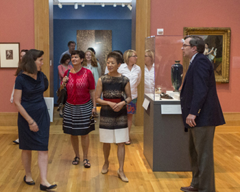 Anne Goodyear, co-director, BCMA; Julie Richard, Executive Director, Maine Arts Commission; Jane Chu, Chairman, National Endowment for the Arts, and Frank Goodyear, co-director, BCMA tour the Bowdoin College Museum of Art