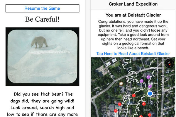 Screenshots from the Crocker Land app