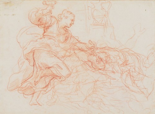 “Jael and Sisera” (recto), 1670-1675, red chalk by Carlo Maratti, Italian, 1625-1713. Bequest of the Honorable James Bowdoin III. Bowdoin College Museum of Art.