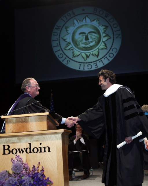 Patrick Dempsey H’13 shakes hands with President Barry Mills during Reunion Convocation 2013
