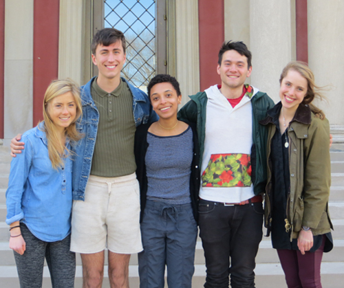 Bowdoin College Museum of Art interns, left to right: Abigail Mahoney, Jamie Denton, Sophia Namara, Julián Huertas, and Frannie Gurzenda.