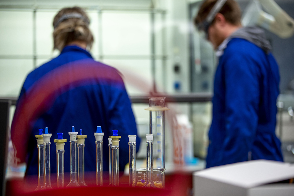 beakers in a chemistry lab