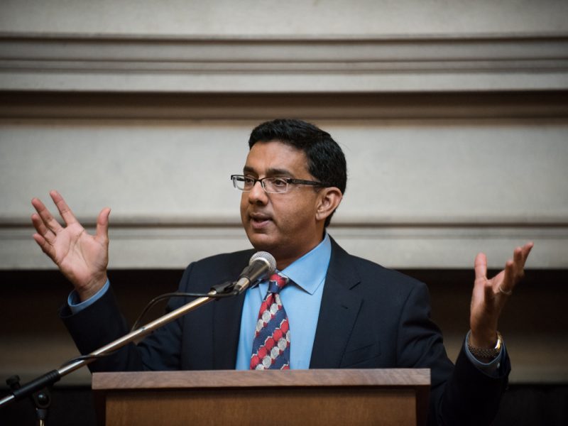 Dinesh D'Souza addressing the Bowdoin crowd