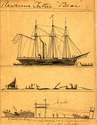 1897 Inupiat drawing of Revenue Cutter Bear in Alaska. Collection of the Peary-MacMillan Arctic Museum.