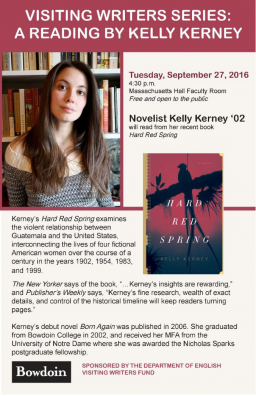 The English department’s poster for Kerney’s reading