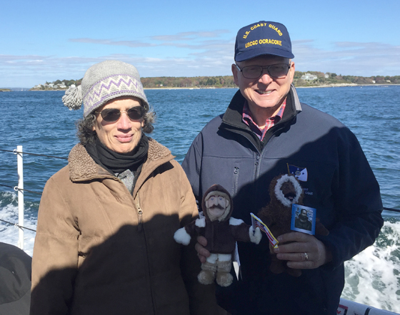 Susan Kaplan and Adm. Robert Papp, USCG (Ret.), U.S. Department of State Special Representative for the Arctic, with the Arctic Museum’s famed Peary and Henson dolls.