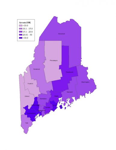Drug arrests in Maine, by county