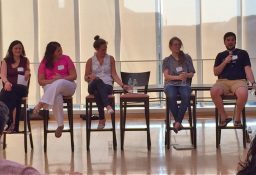 Speakers from L to R: Laura Harrison (DeVincentis) ’02, Courtney Camps ’08, Katie Boyce ’11, Rori Cremer ’11, and Nathan Merritt ’11