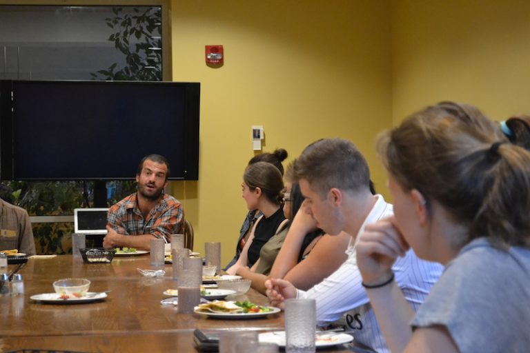 Willy Oppenheim ’09 returned to Bowdoin to lead a discussion on international service