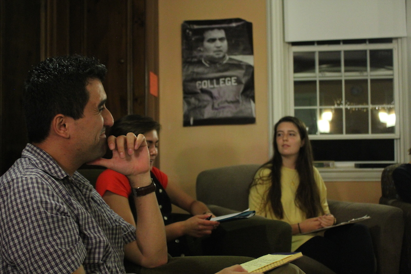 Eduardo Pazos, director of Religious and Spiritual Life, with students