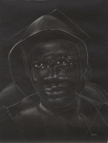 “The Jerome Project (Asphalt and Chalk) XI,” 2015, chalk on asphalt paper, by Titus Kaphar