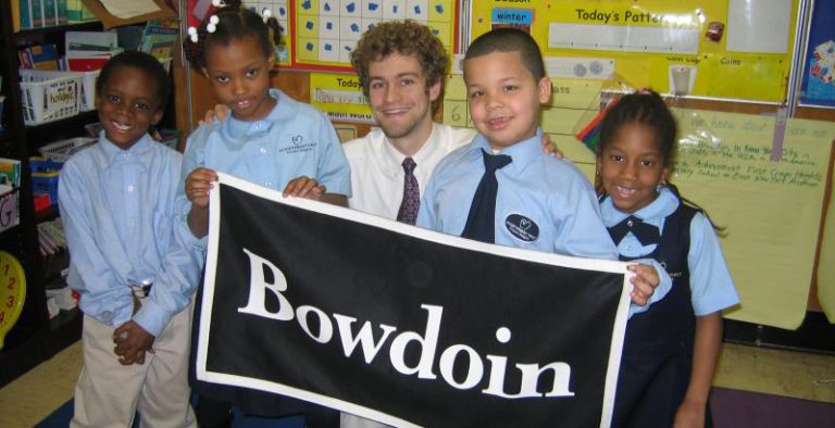 Conor Williams ’05 and his students at Achievement First Crown Heights Elementary School in Brooklyn in 2006. Williams went back to Brooklyn earlier this year to hear what Carlos Morales, the boy at right, and some of his classmates think about America under President Trump. (Photo: Conor Williams ’05)