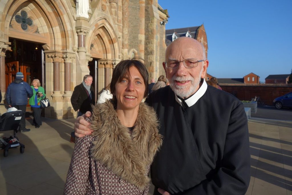 Gladys Ganiel with Fr. Gerry Reynolds outside Clonard monastery, 2013